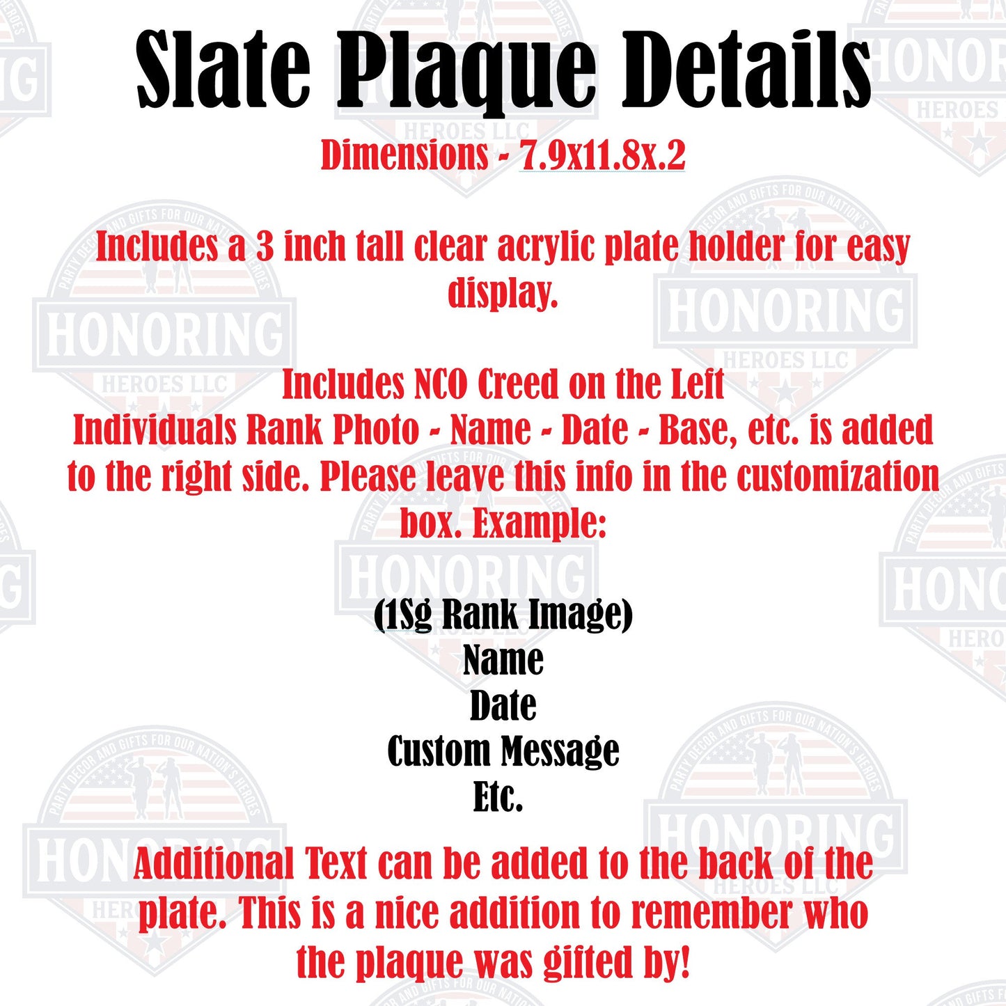 ARMY Personalized NCO Creed Engraved Slate Plate