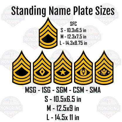 ARMY Rank Self Standing Name Plate - Army Enlisted Ranks - Army Promotion Gift - Army Retirement Gift - Army Name Plate