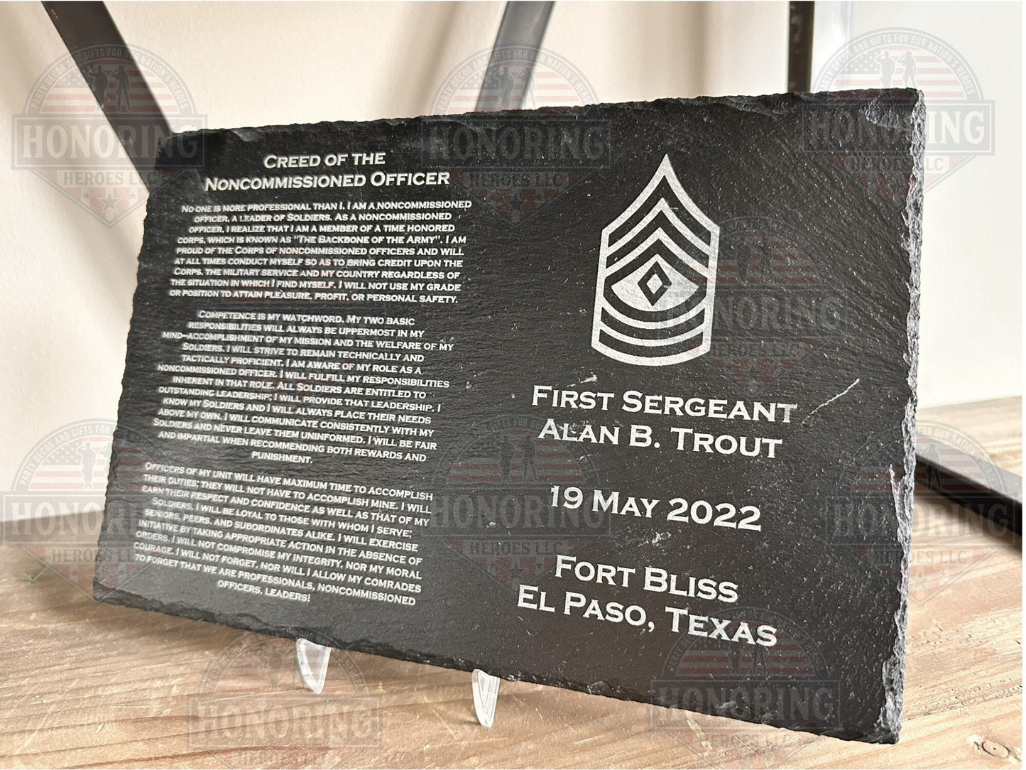 ARMY Personalized NCO Creed Engraved Slate Plate