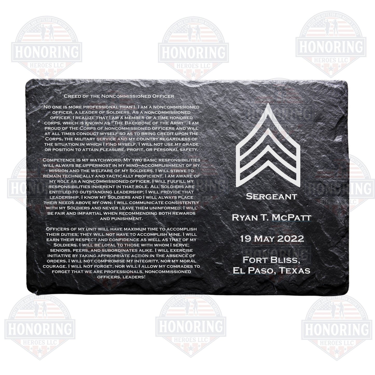 ARMY Personalized NCO Creed Engraved Slate Plate