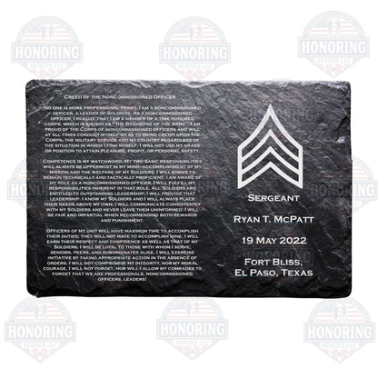 ARMY Personalized NCO Creed Engraved Slate Plate
