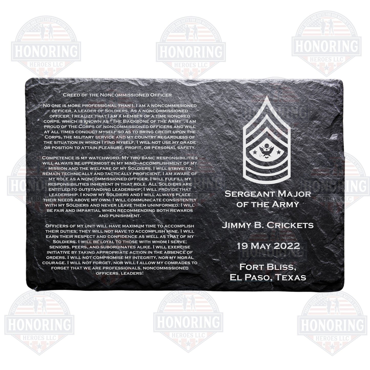 ARMY Personalized NCO Creed Engraved Slate Plate