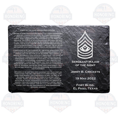 ARMY Personalized NCO Creed Engraved Slate Plate