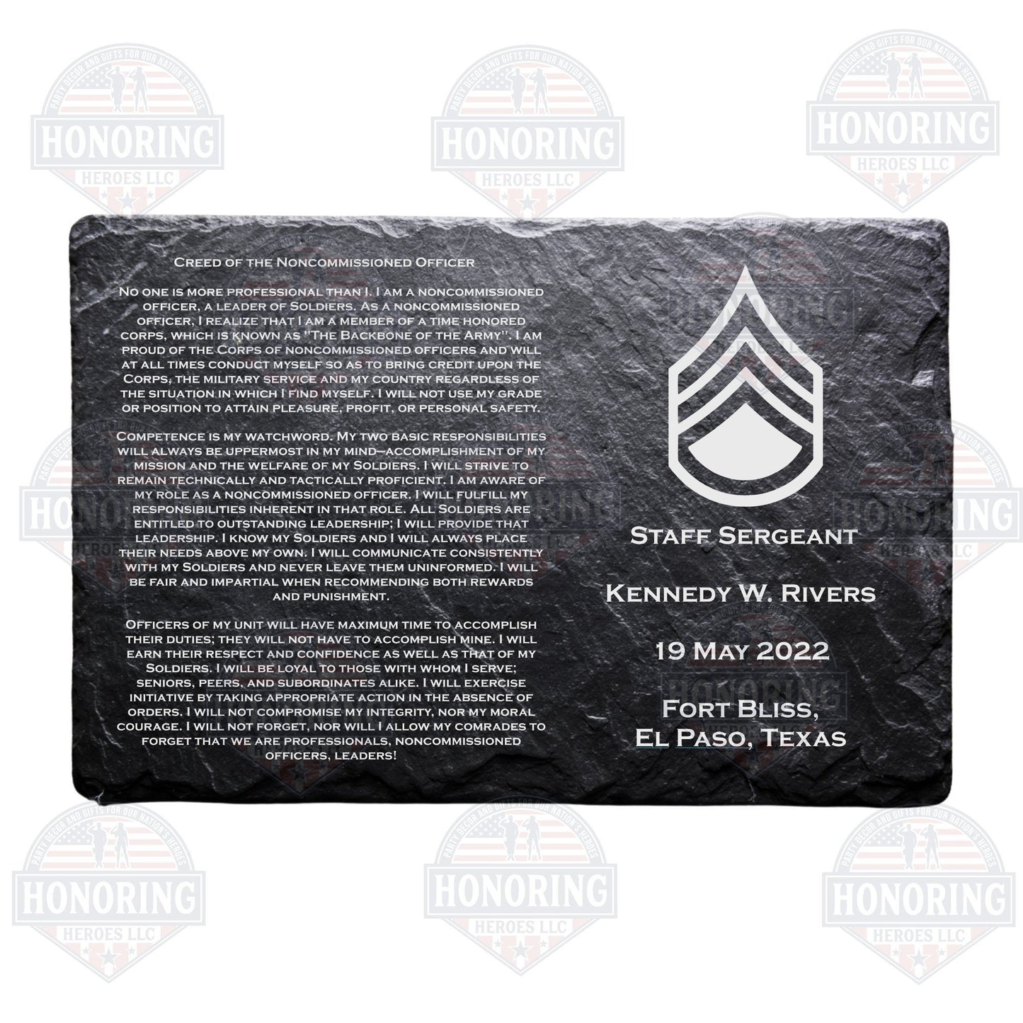 ARMY Personalized NCO Creed Engraved Slate Plate