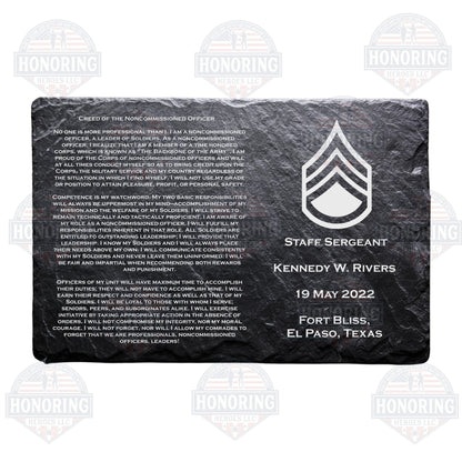 ARMY Personalized NCO Creed Engraved Slate Plate