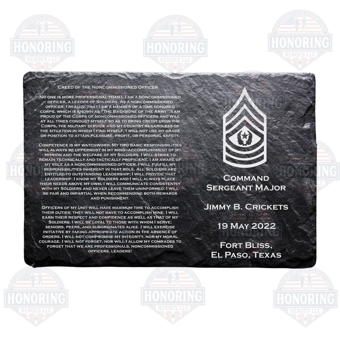 ARMY Personalized NCO Creed Engraved Slate Plate