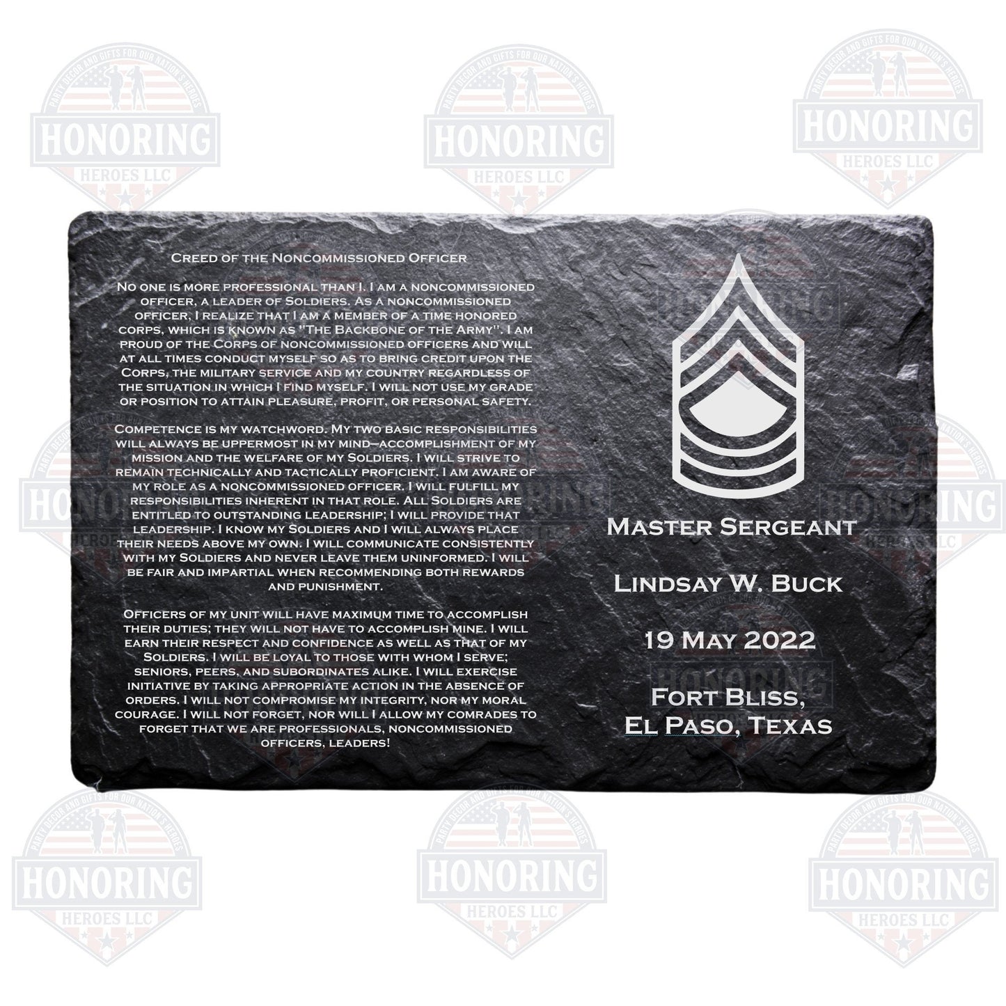 ARMY Personalized NCO Creed Engraved Slate Plate