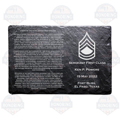 ARMY Personalized NCO Creed Engraved Slate Plate