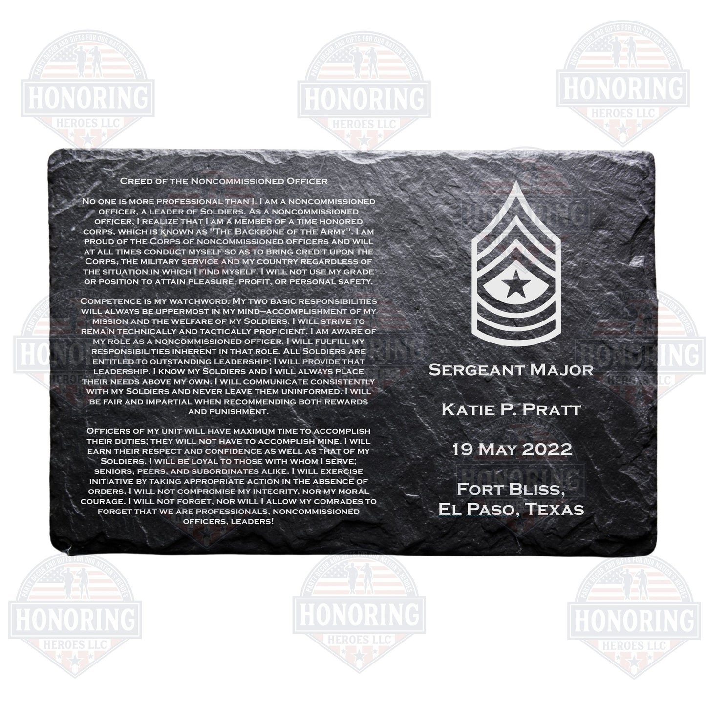ARMY Personalized NCO Creed Engraved Slate Plate