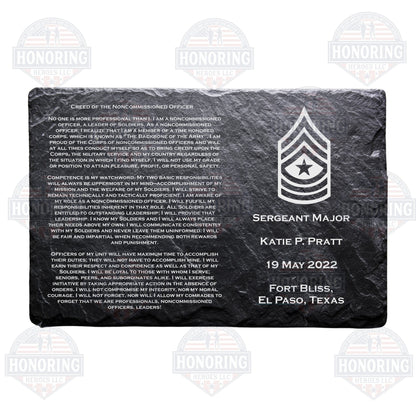 ARMY Personalized NCO Creed Engraved Slate Plate