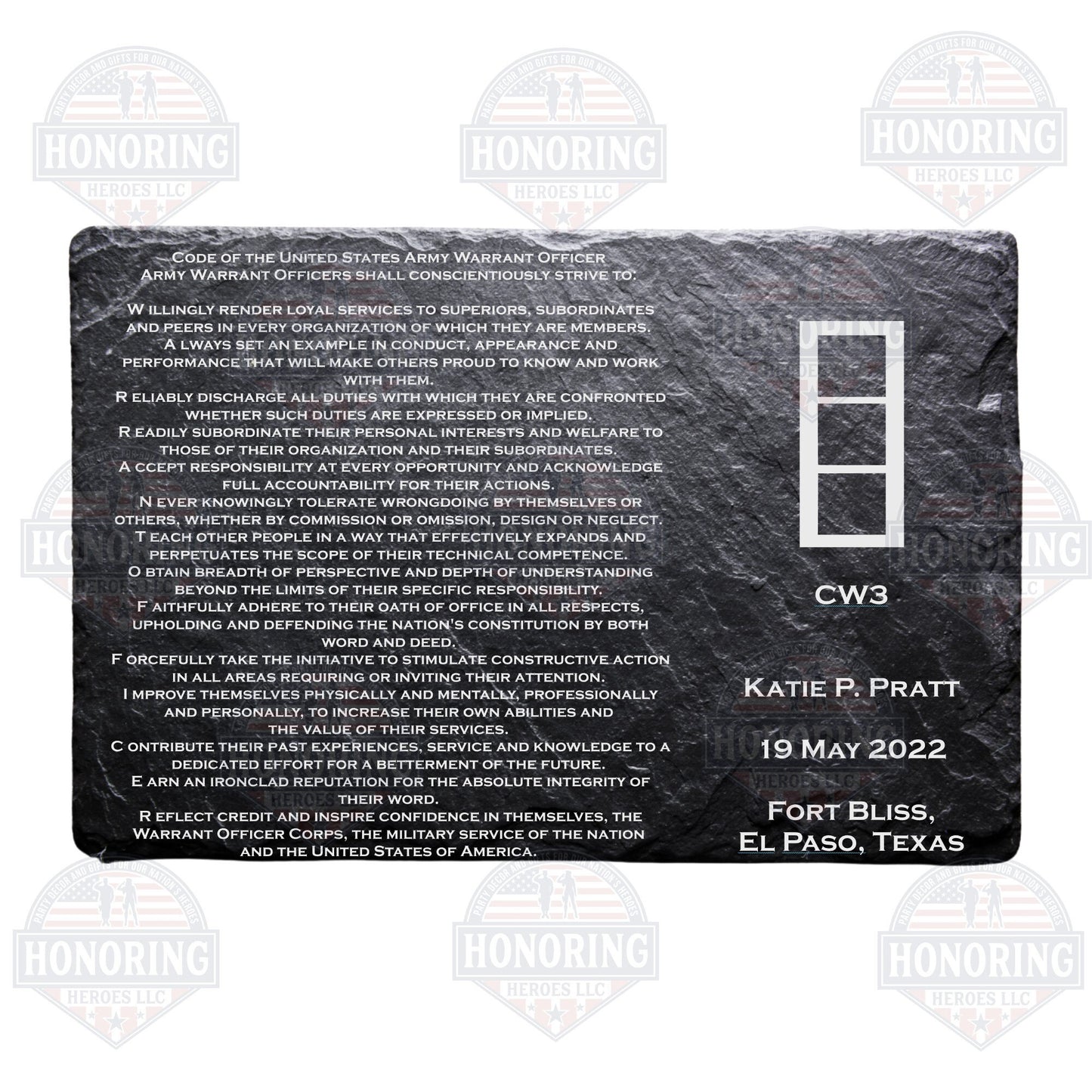 ARMY Personalized Warrant Officer Creed Engraved Slate Plate