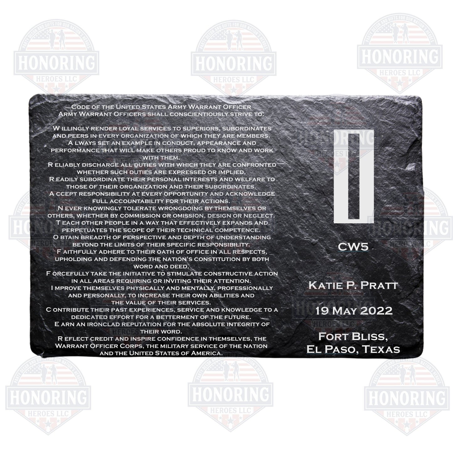 ARMY Personalized Warrant Officer Creed Engraved Slate Plate