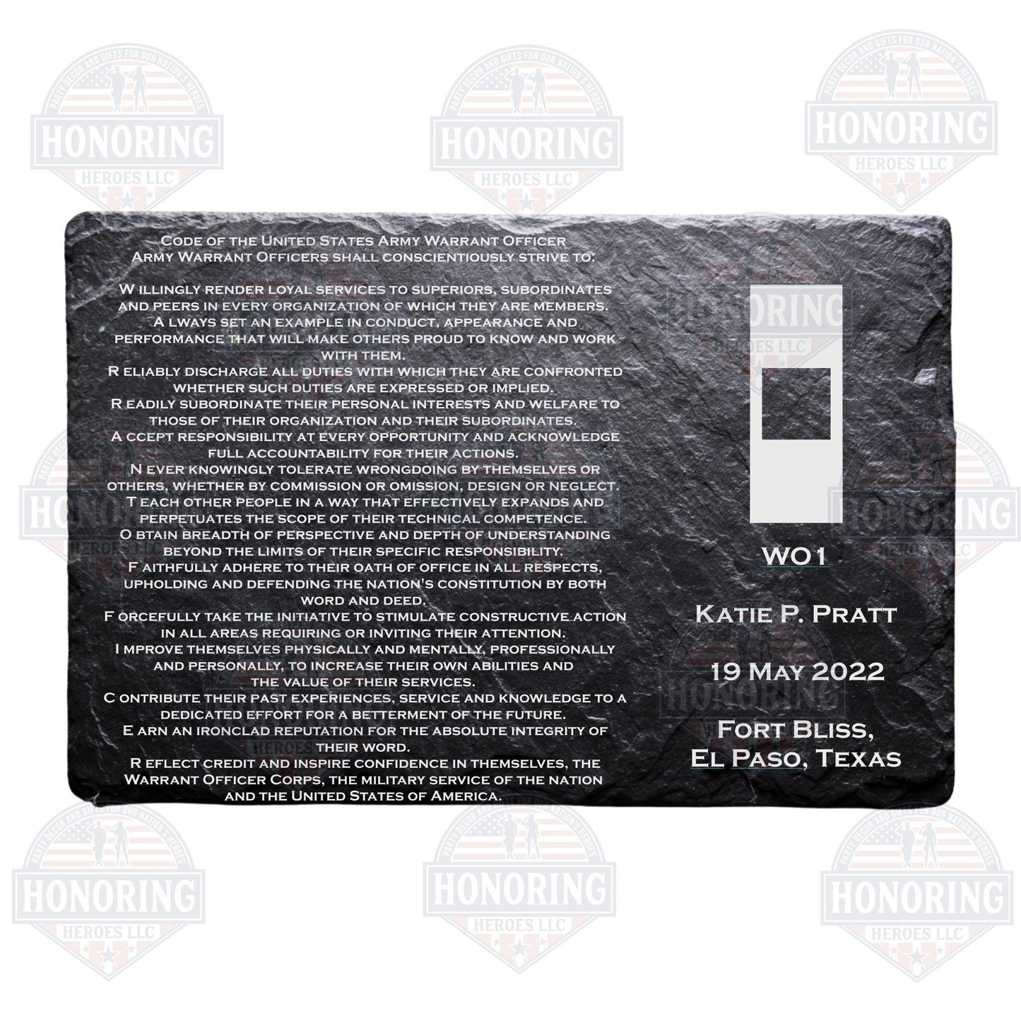 ARMY Personalized Warrant Officer Creed Engraved Slate Plate