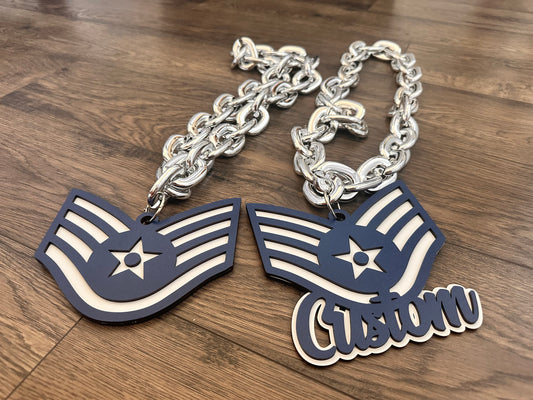 Air Force Enlisted Rank Light Up Necklace - USAF Promotion Necklace - USAF Retirement Necklace - Amn, A1C, SrA, SSgt, TSgt, MSgt,SMSgt,CMSgt