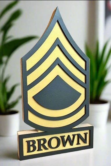 ARMY Rank Self Standing Name Plate - Army Enlisted Ranks - Army Promotion Gift - Army Retirement Gift - Army Name Plate