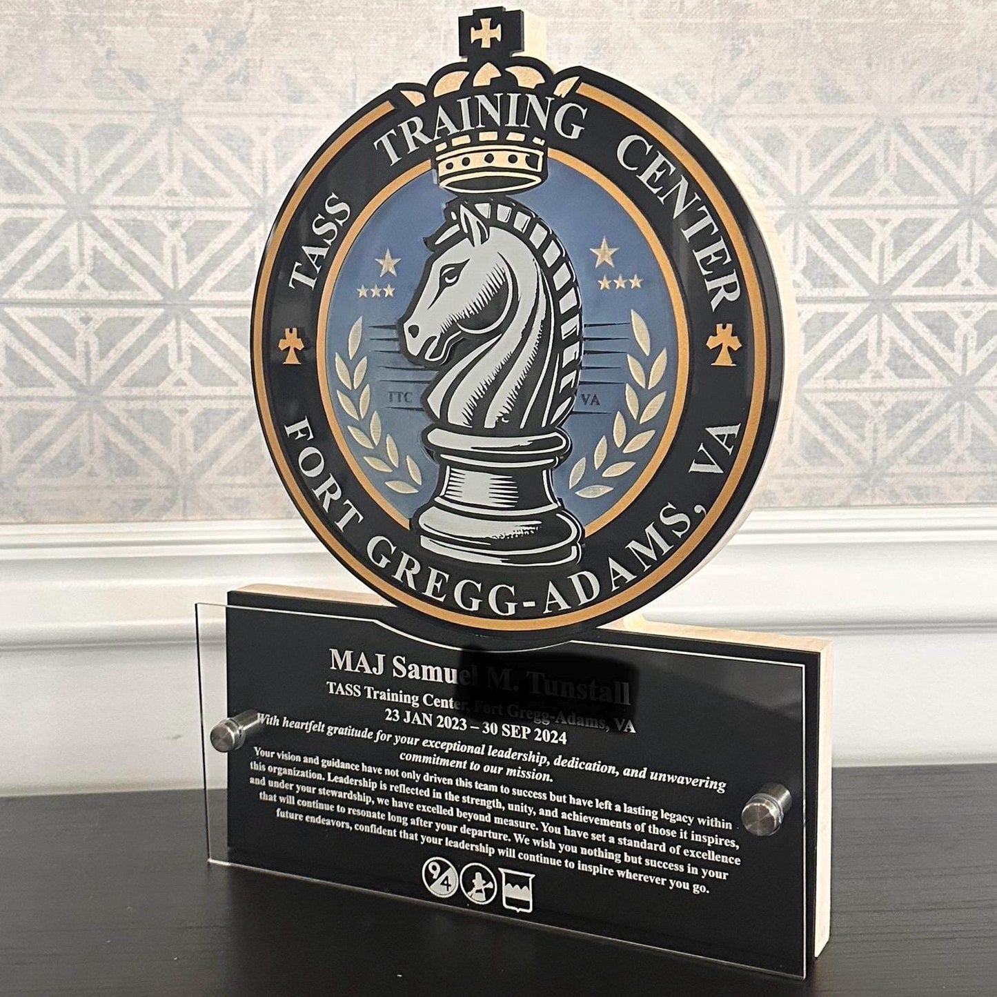 Custom Military Badge Plaque with Engravings - Your Military Emblem into a Personalized Plaque - Perfect Gift for ANY Military Personnel.
