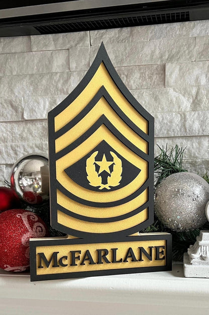 ARMY Rank Self Standing Name Plate - Army Enlisted Ranks - Army Promotion Gift - Army Retirement Gift - Army Name Plate