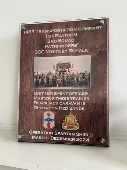 Military Plaque - Your Military Badge, Unit Emblem, Photographs, Ribbon Rack, etc.  put on a personalized plaque. Perfect Gift!