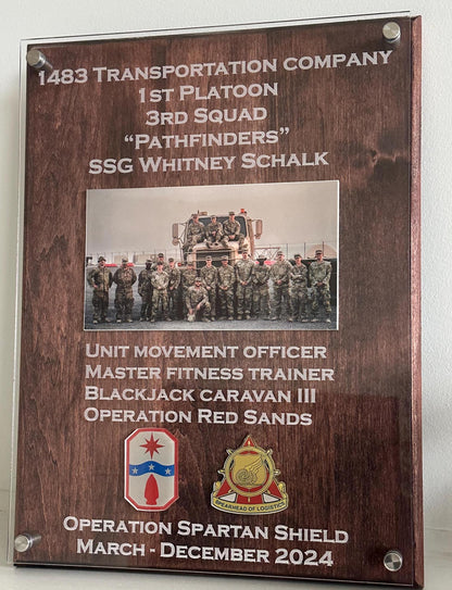 Military Plaque - Your Military Badge, Unit Emblem, Photographs, Ribbon Rack, etc.  put on a personalized plaque. Perfect Gift!