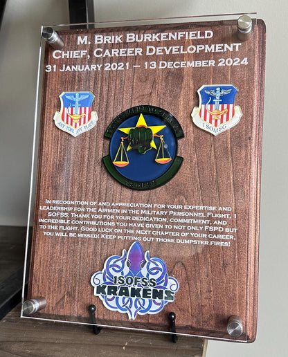 Military Plaque - Your Military Badge, Unit Emblem, Photographs, Ribbon Rack, etc.  put on a personalized plaque. Perfect Gift!