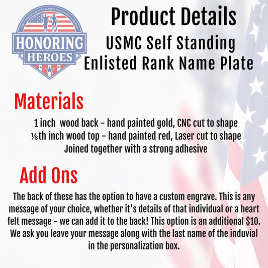 USMC Marine Corp Enlisted Rank Standing Name Plate - Military Promotion Desk Decor - All USMC Enlisted Ranks Available!