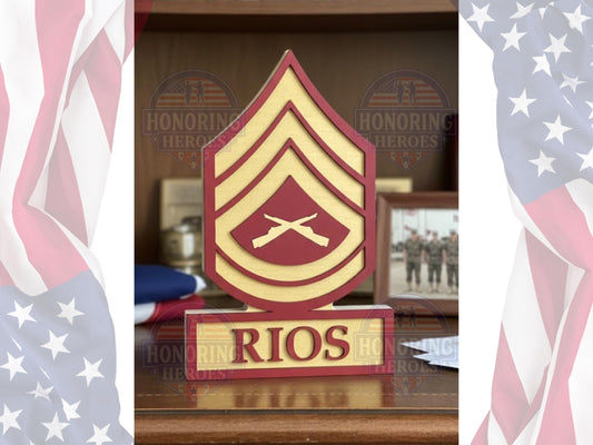 USMC Marine Corp Enlisted Rank Standing Name Plate - Military Promotion Desk Decor - All USMC Enlisted Ranks Available!