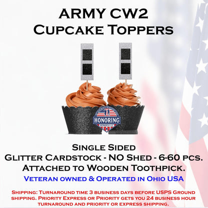 U.S. Army Chief Warrant Officer 2 (CWO2) Cupcake Toppers - Officially Licensed Promotion Decor- NO Shed Glitter Cardstock