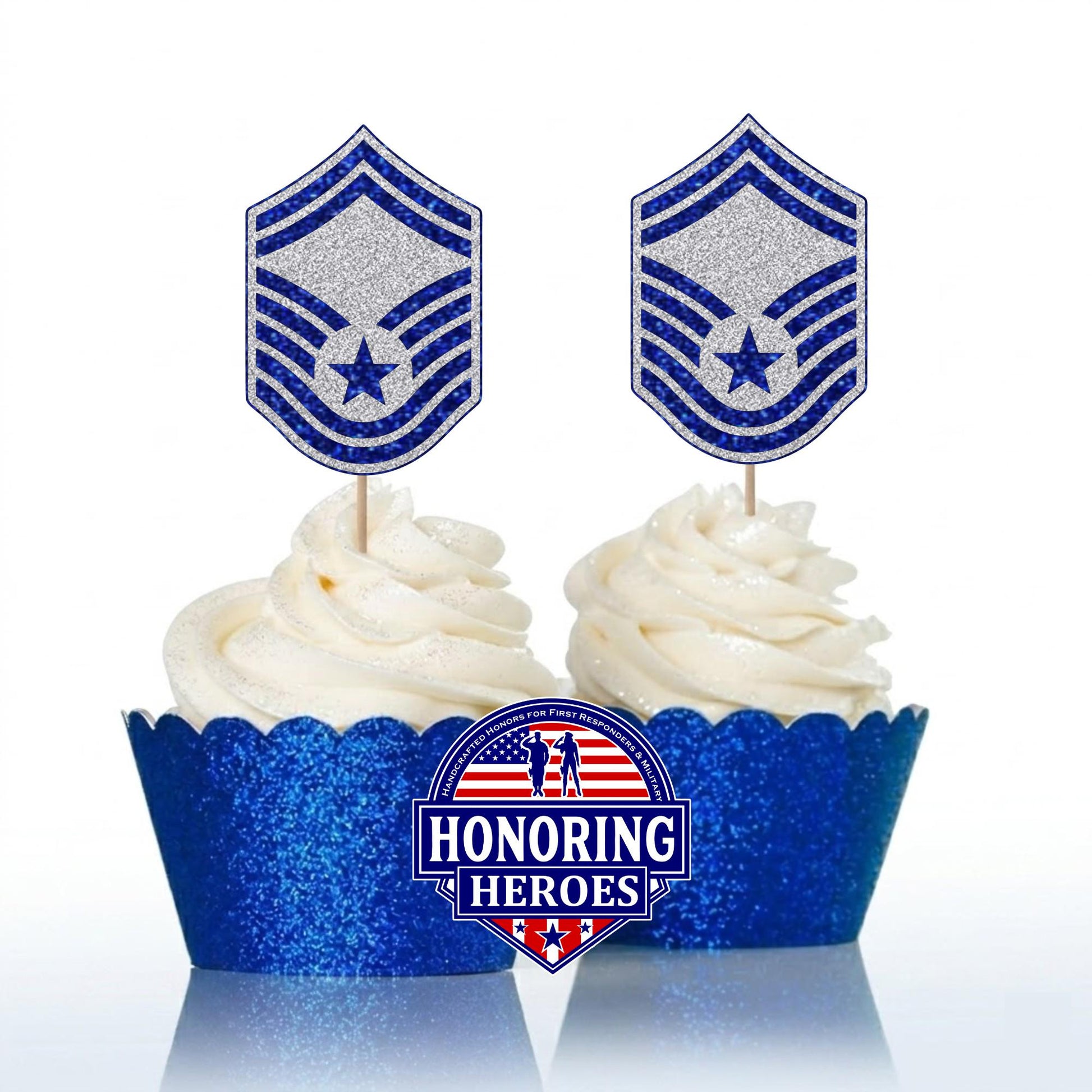 SMSgt - Senior Master Sergeant Cupcake Toppers - USAF E-8 Rank Promotion Decor - No-Shed Glitter - Officially Licensed