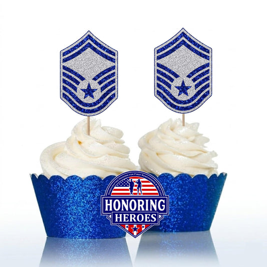 SMSgt - Senior Master Sergeant Cupcake Toppers - USAF E-8 Rank Promotion Decor - No-Shed Glitter - Officially Licensed