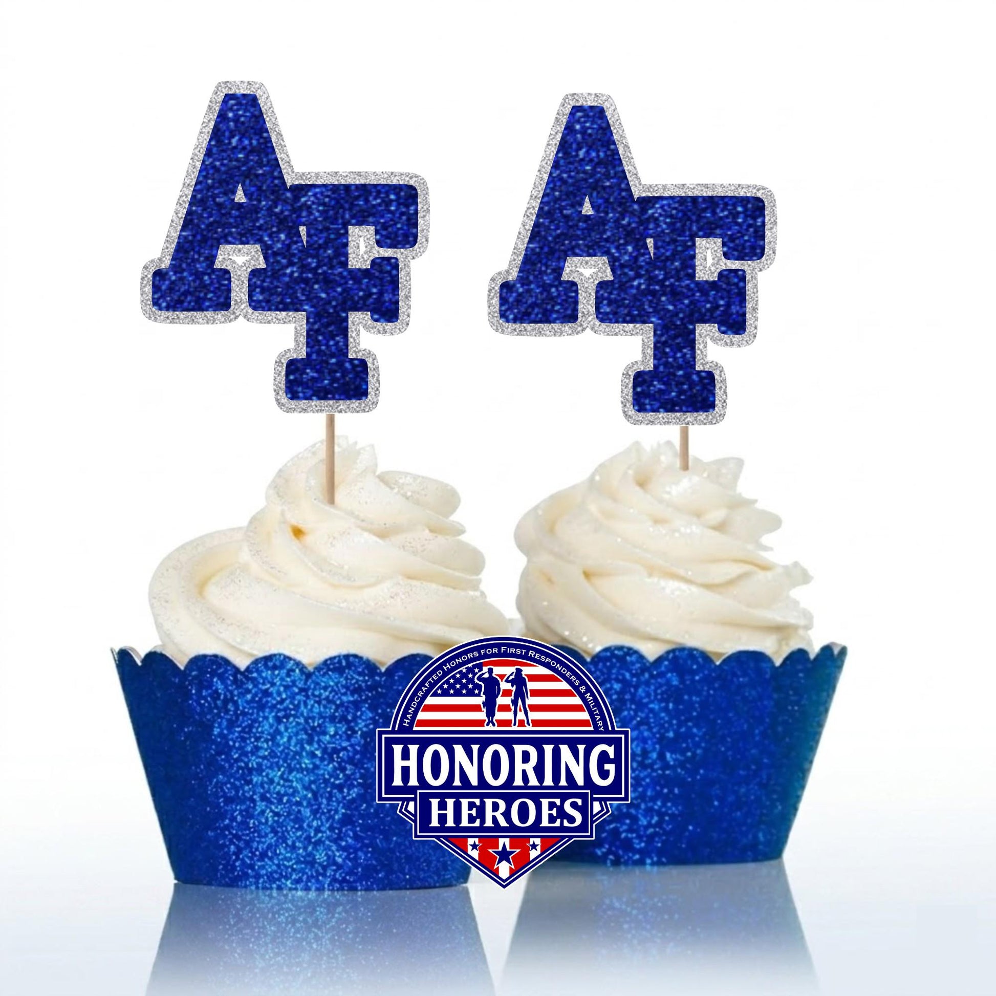 Air Force Academy Cupcake Toppers – Blue & Silver NO SHED Glitter