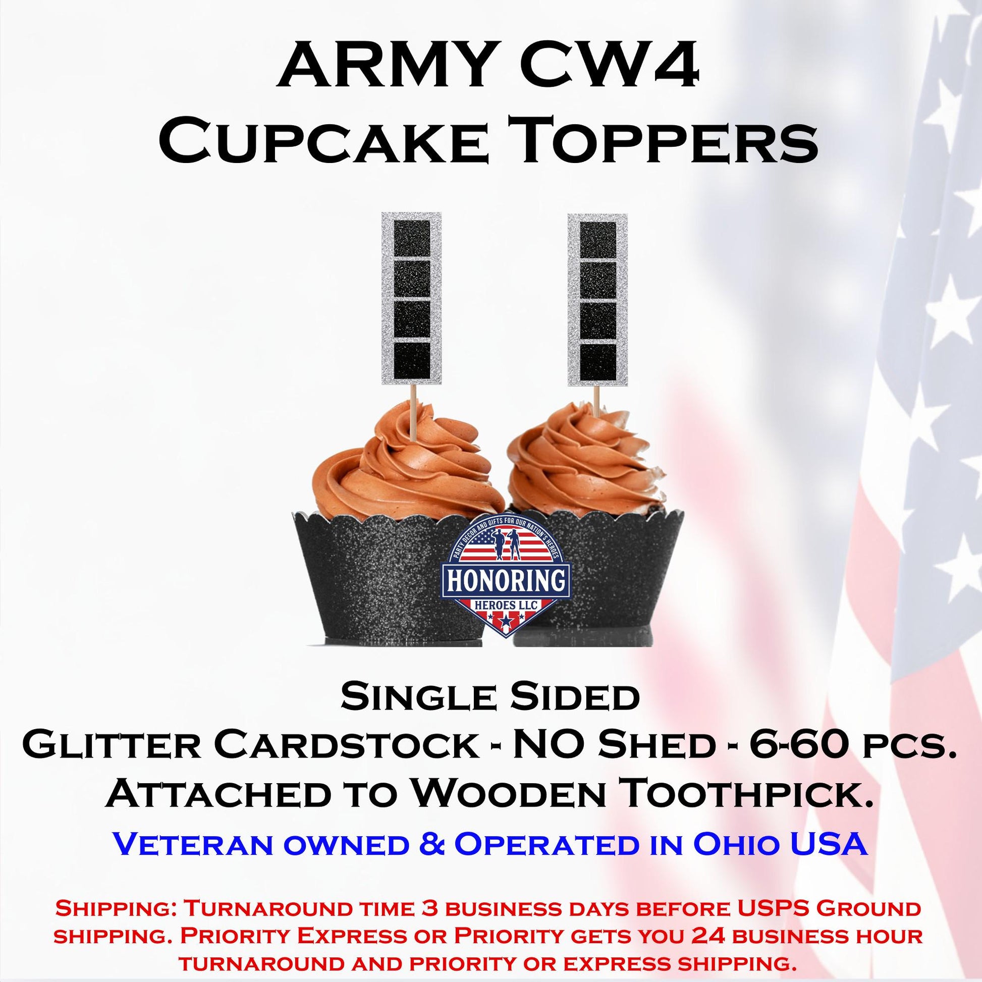 U.S. Army Chief Warrant Officer 4 (CWO4) Cupcake Toppers - Officially Licensed Promotion Decor - NO Shed Glitter Cardstock