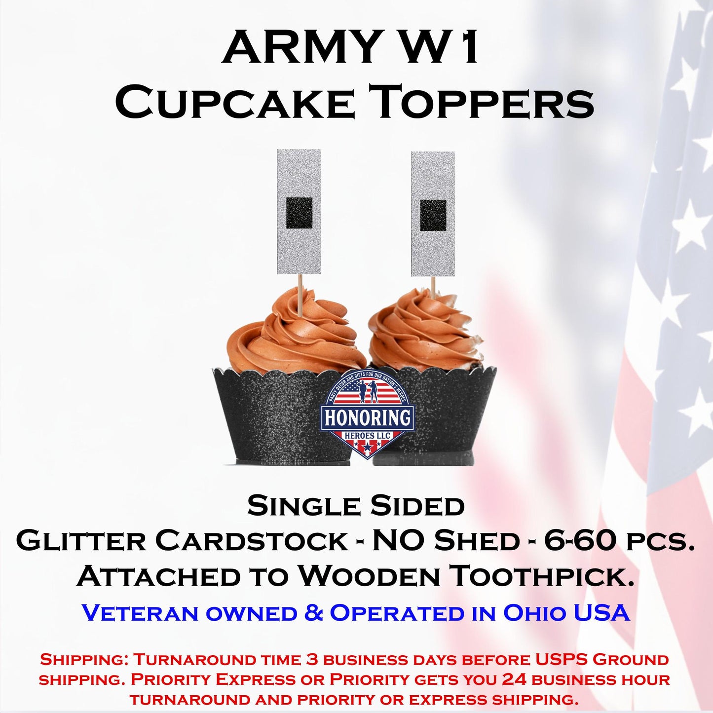 U.S. Army Warrant Officer 1 (WO1) Cupcake Toppers - Officially Licensed Promotion Decor - NO Shed Glitter Cardstock