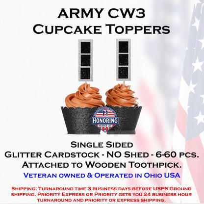 U.S. Army Chief Warrant Officer 3 (CWO3) Cupcake Toppers - Officially Licensed Promotion Decor - NO Shed Glitter Cardstock