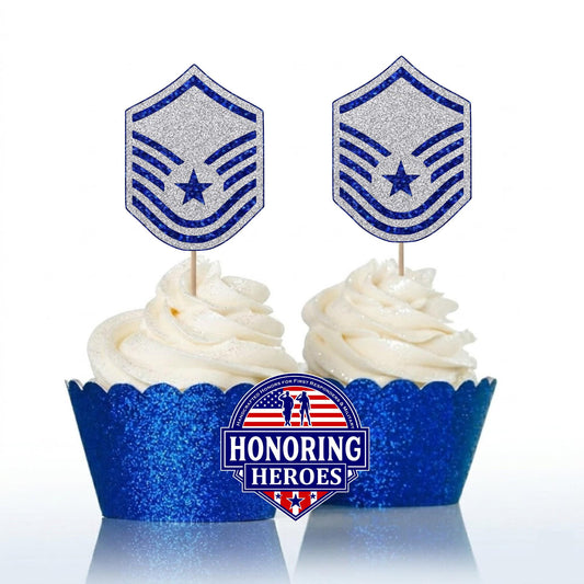 MSgt - Master Sergeant Cupcake Toppers - USAF E-7 Rank Promotion Decor - No-Shed Glitter - Officially Licensed
