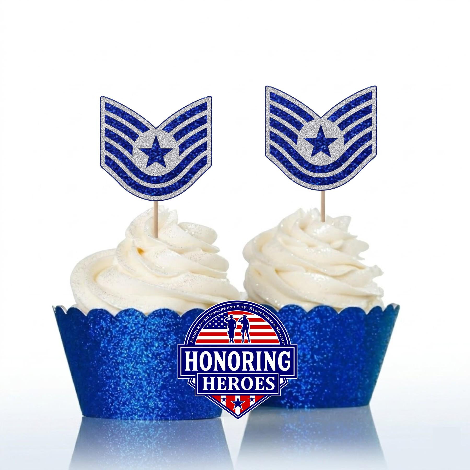 TSgt - Technical Sergeant Cupcake Toppers - USAF E-6 Rank Promotion Decor - No-Shed Glitter - Officially Licensed