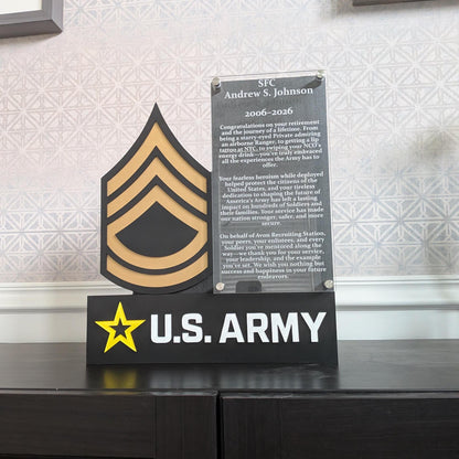 Custom United States ARMY Rank plaque with engraving and US ARMY Symbol