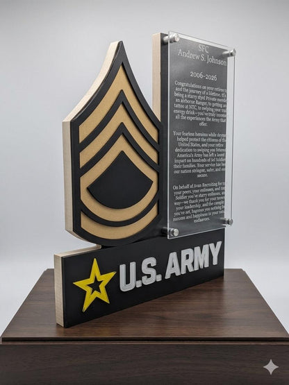 Custom United States ARMY Rank plaque with engraving and US ARMY Symbol