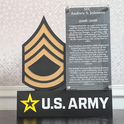 Custom United States ARMY Rank plaque with engraving and US ARMY Symbol