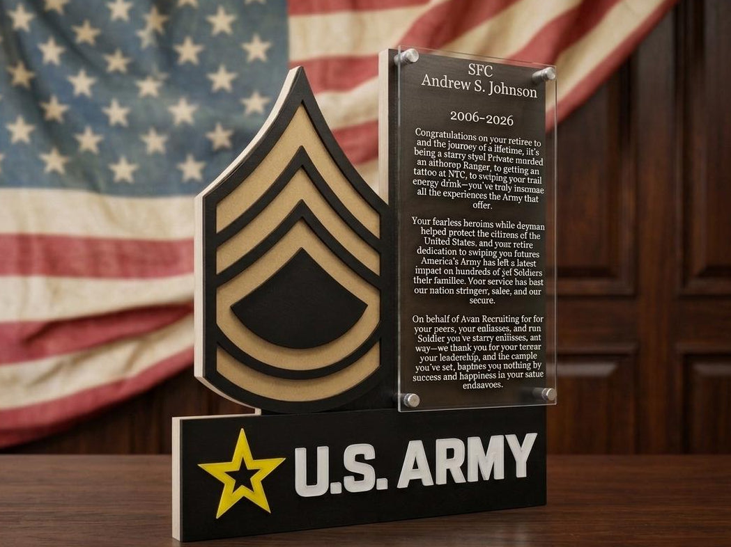 Custom United States ARMY Rank plaque with engraving and US ARMY Symbol