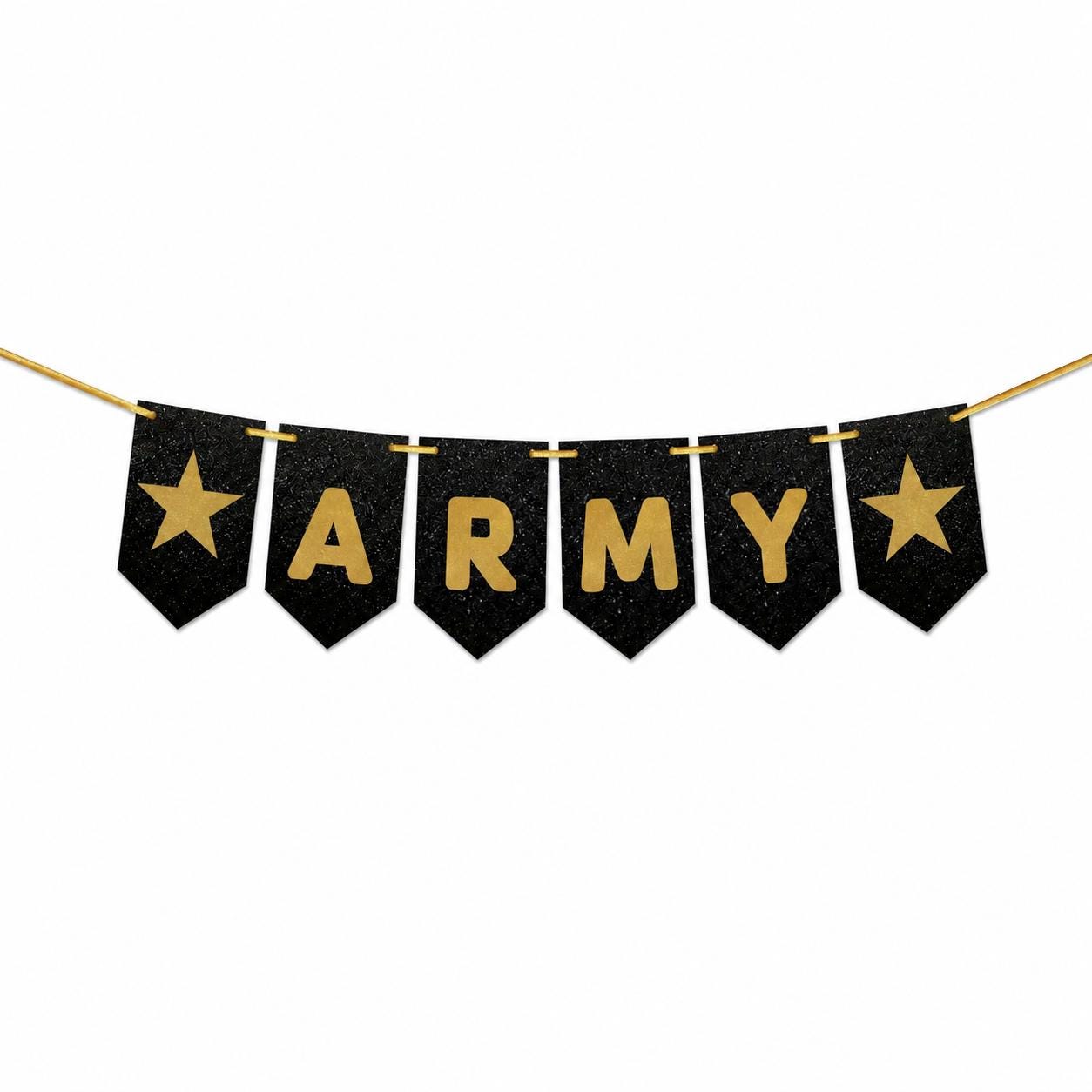 ARMY Banner: Black & Gold Glitter, Army Star Emblem NO SHED!
