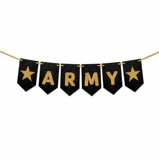 ARMY Banner: Black & Gold Glitter, Army Star Emblem NO SHED!