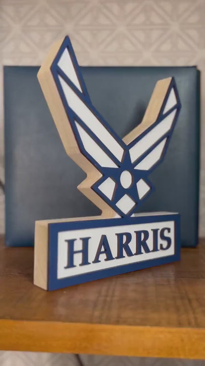 Air Force Emblem Standing Name Plate - Add Last Name, MOM, DAD, SISTER, Retired, Etc!