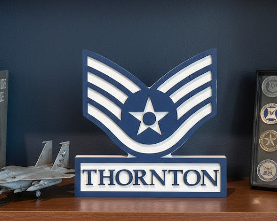 USAF Air Force Self Standing Enlisted Rank Name Plate