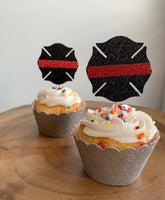 Firefighter Red Line Maletese Cross Cupcake Toppers 8ct