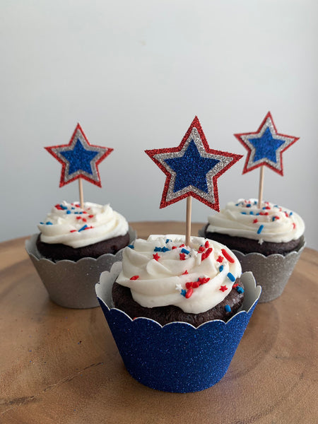 Red, White and Blue USA Star Emblem Cupcake Toppers