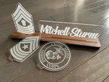 USMC Interchangable Name Plate and Rank. Perfect Addition to any Marine Desk Space! USMC Promotion Gift